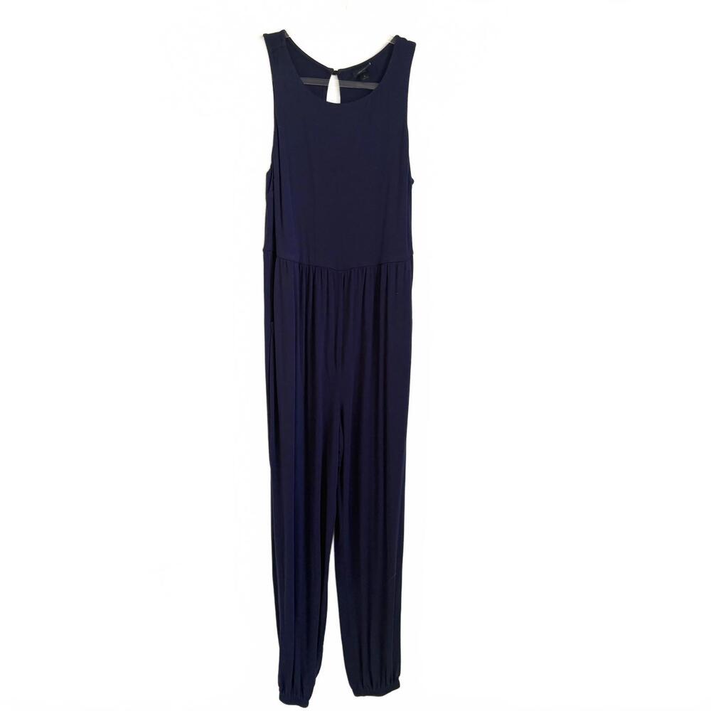 Daytrip | Women’s Navy Blue Tank Top Jumpsuit Pockets Elastic Ankle Comfy Size L